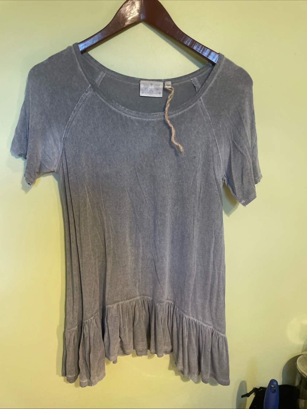 Daniel Hechter Washed Gray Short Sleeve Ruffle-Hem Tunic